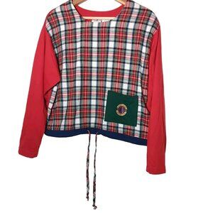 Hang Ten Shirt Women Large Sweatshirt Cropped Flannel Red Stewart Tartan Vintage
